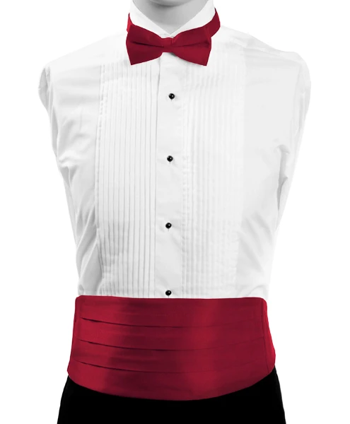 Men's Poly Satin Bow Tie and Cummerbund Set - Burgundy