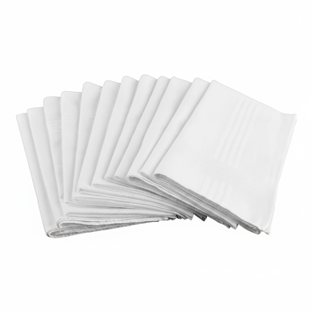 White cotton handkerchiefs fanned stack