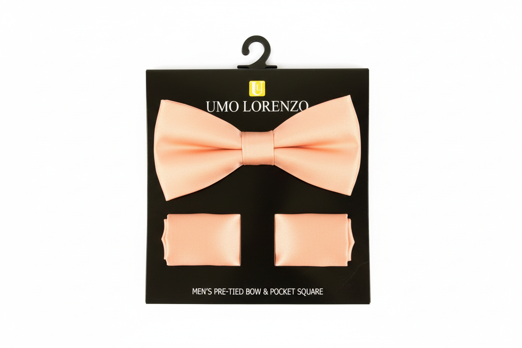 Poly Satin Bow Tie and Hanky - Peach