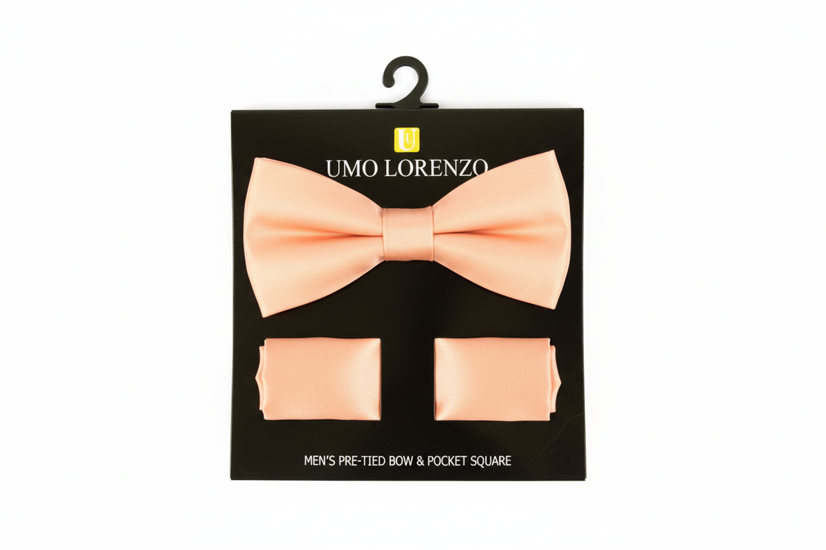 Poly Satin Bow Tie and Hanky - Peach