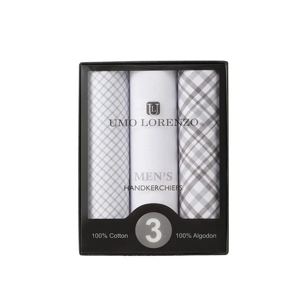 Men's cotton gray handkerchiefs 3pcs set in gift box front view