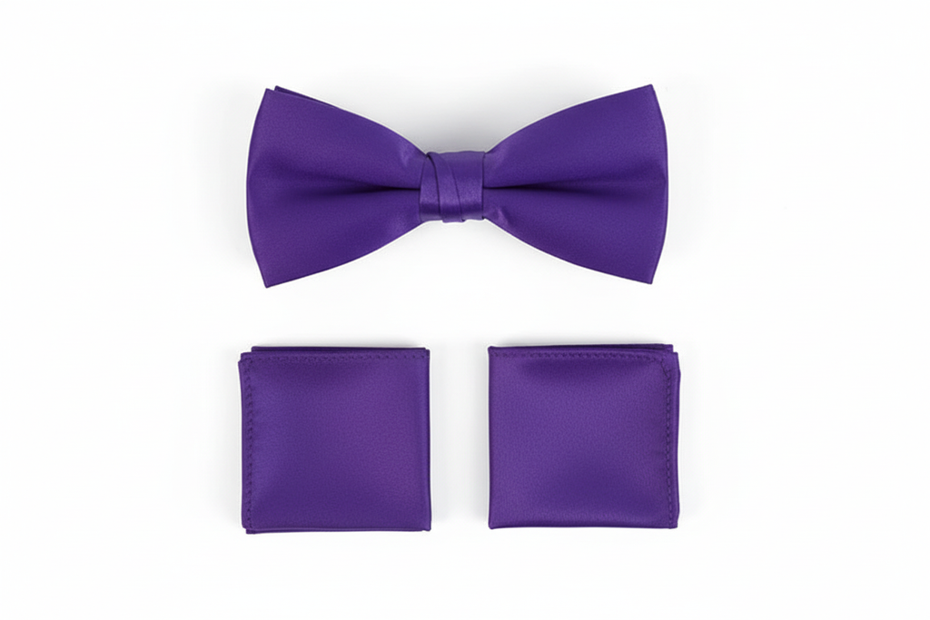 Poly Satin Bow Tie and Hanky - Purple enhanced
