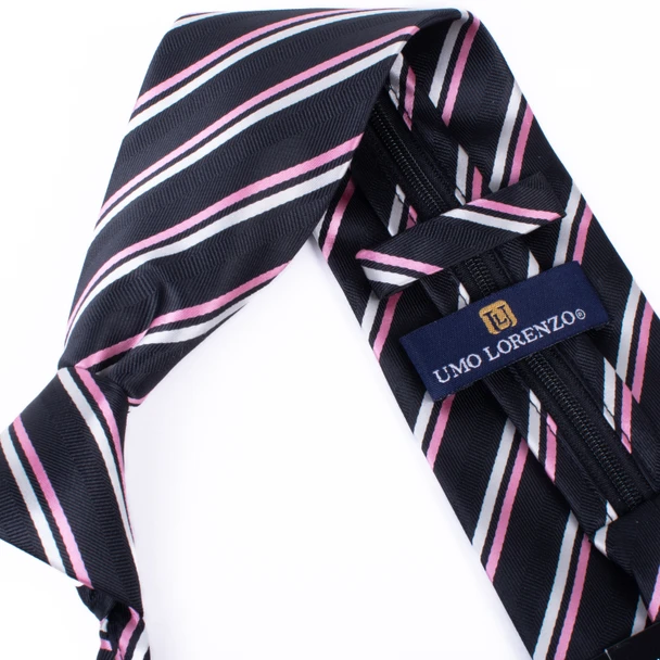 Men's Black & Pink Striped Zipper Tie - zipper detail UMO Lorenzo