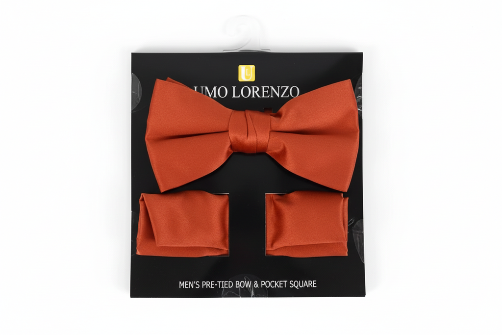 Poly Satin Bow Tie and Hanky - Rust enhanced