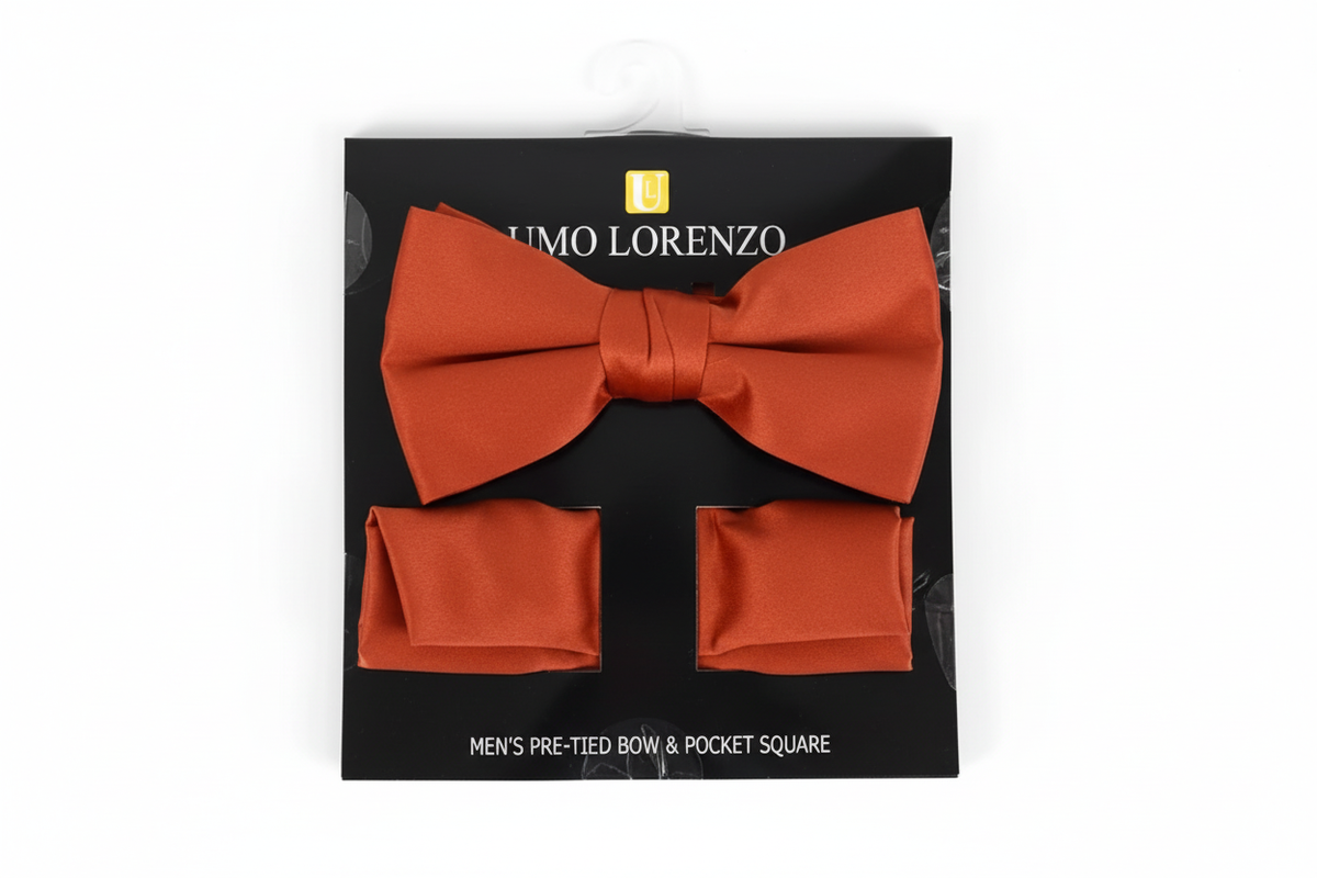 Poly Satin Bow Tie and Hanky - Rust enhanced
