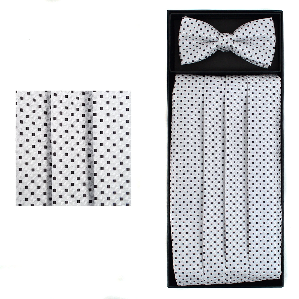 Men's Fancy Neat Matching Cummerbund and Bow Tie Set - White