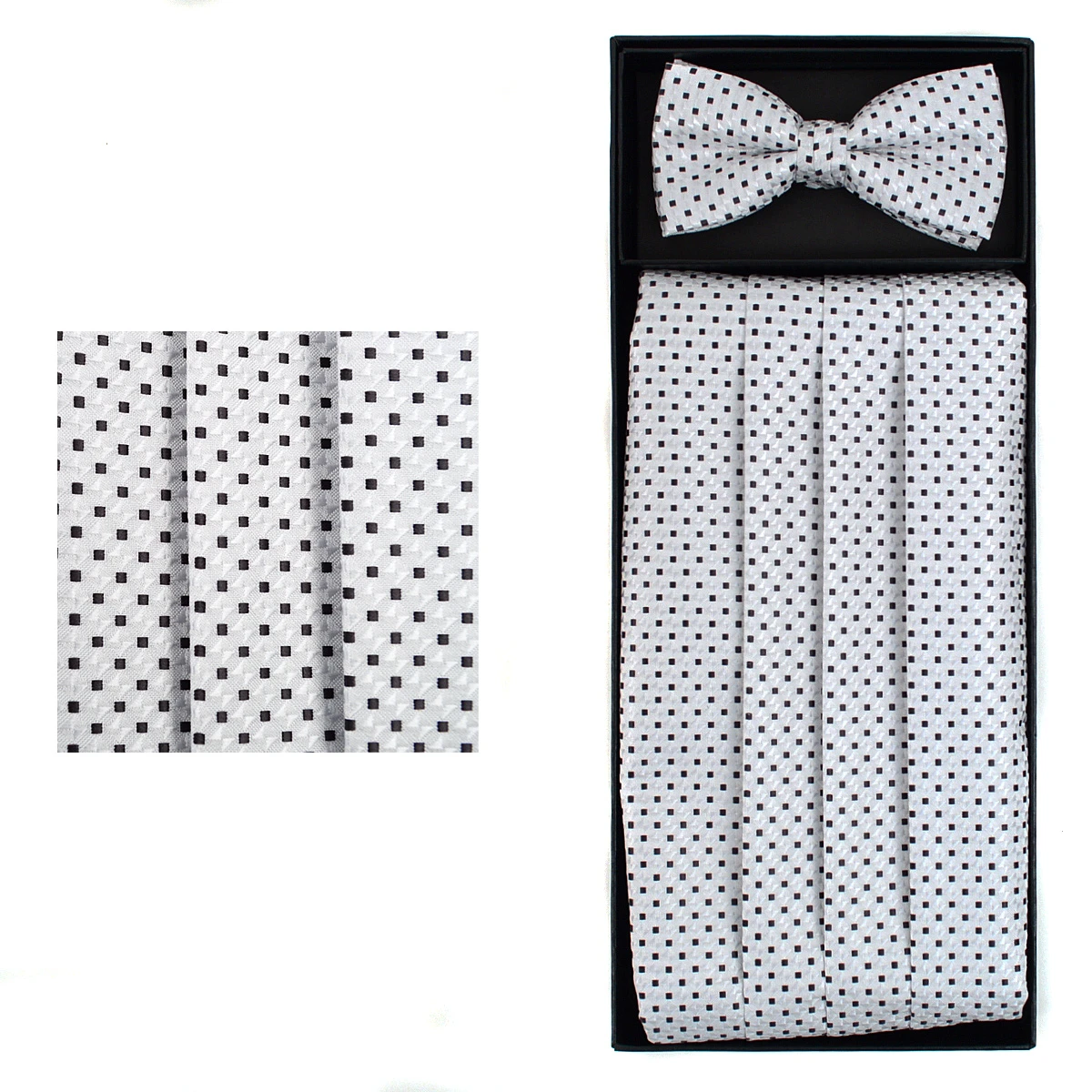 Men's Fancy Neat Matching Cummerbund and Bow Tie Set - White