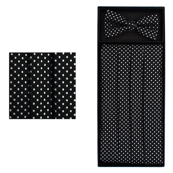 Men's Fancy Neat Matching Cummerbund and Bow Tie Set - Black 1