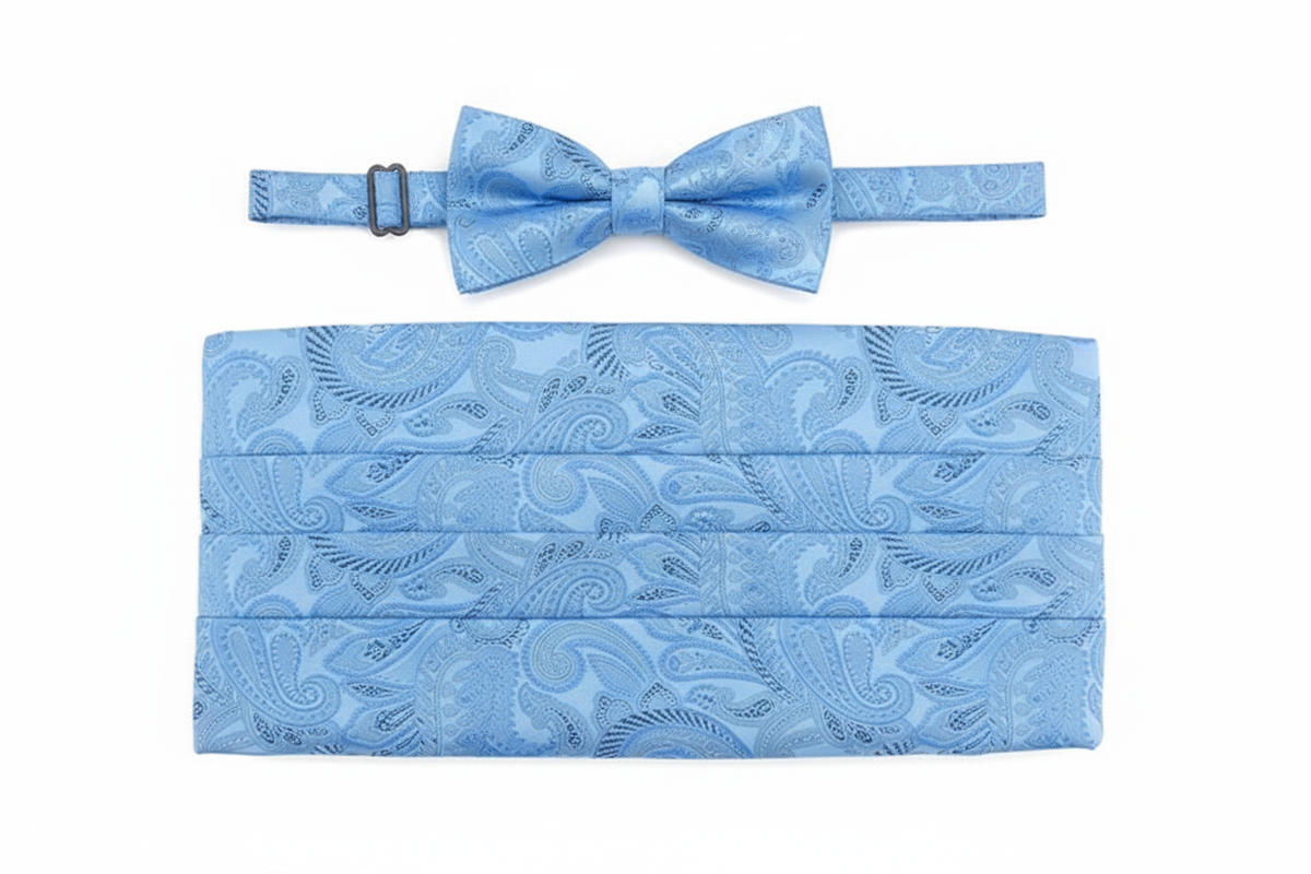 Men's Paisley Cummerbund and Bow Tie Set - Baby Blue AI