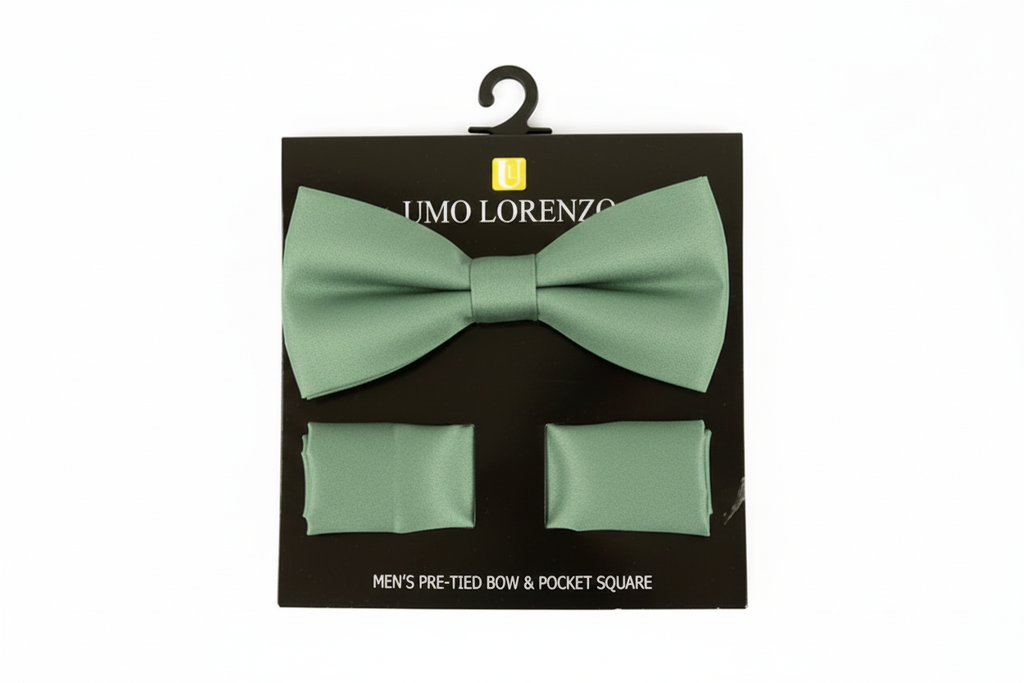 Poly Satin Bow Tie and Hanky - Sage