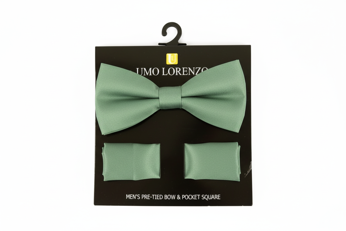Poly Satin Bow Tie and Hanky - Sage