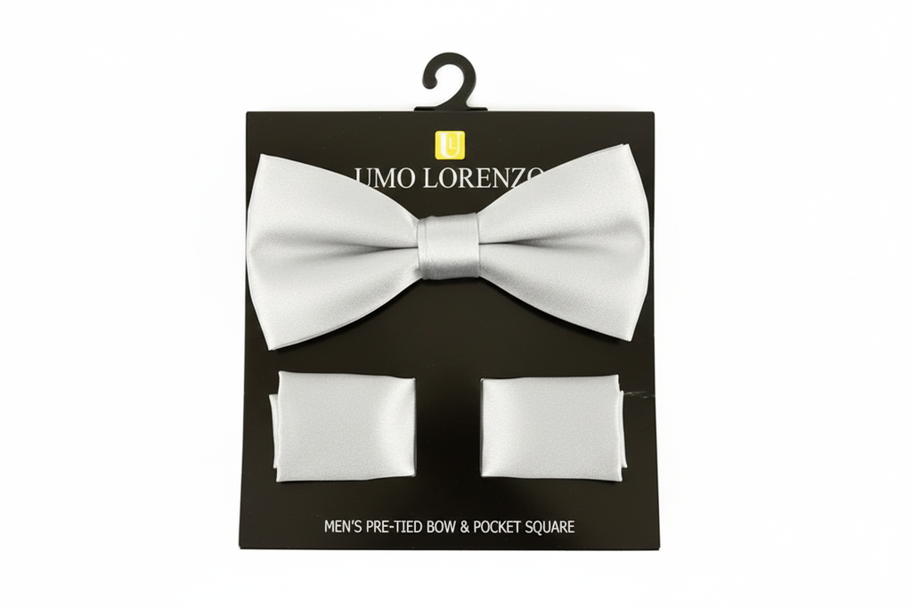 Poly Satin Bow Tie and Hanky - Silver