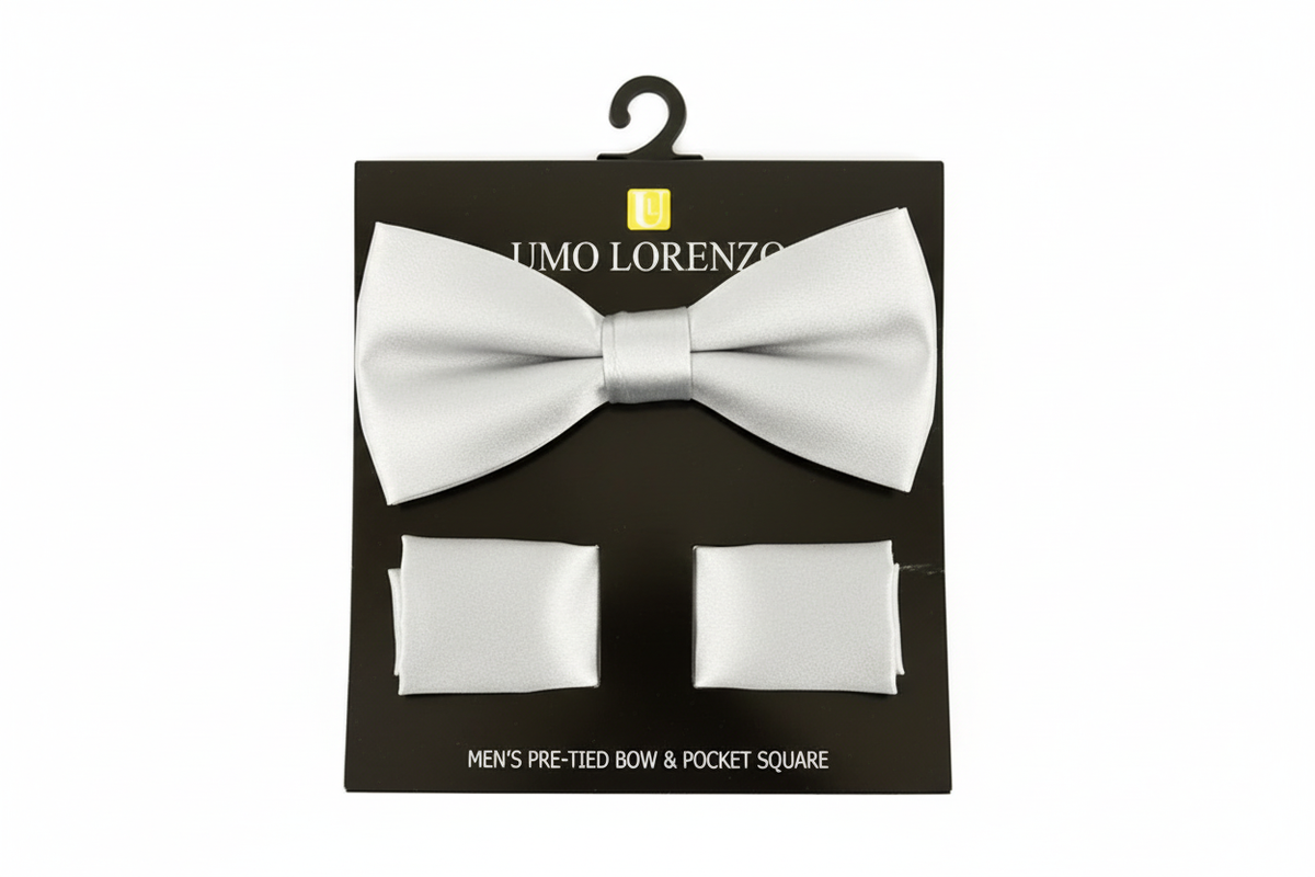 Poly Satin Bow Tie and Hanky - Silver