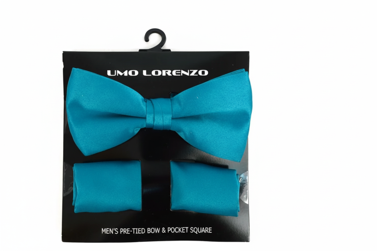 Poly Satin Bow Tie and Hanky - Aqua Blue enhanced
