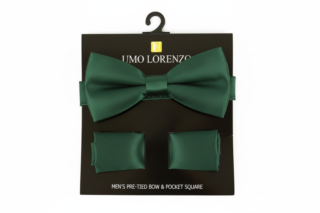 Poly Satin Bow Tie and Hanky - Hunter Green