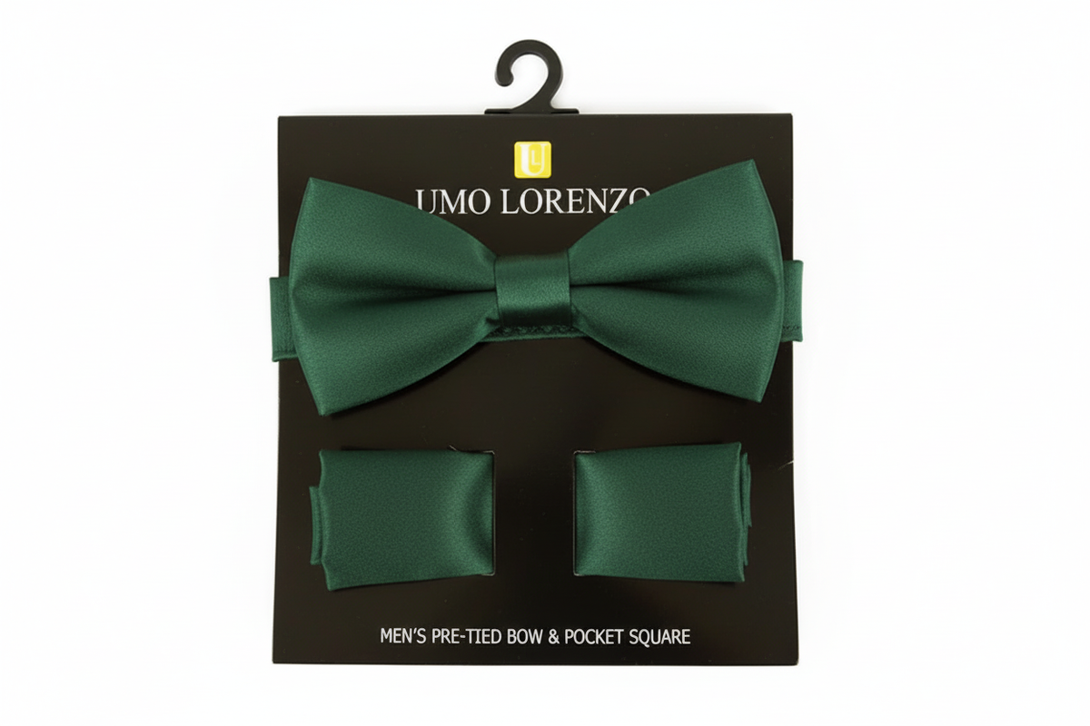 Poly Satin Bow Tie and Hanky - Hunter Green