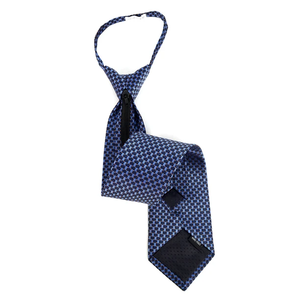 Men's Navy Geometric Zipper Tie - back pocket detail