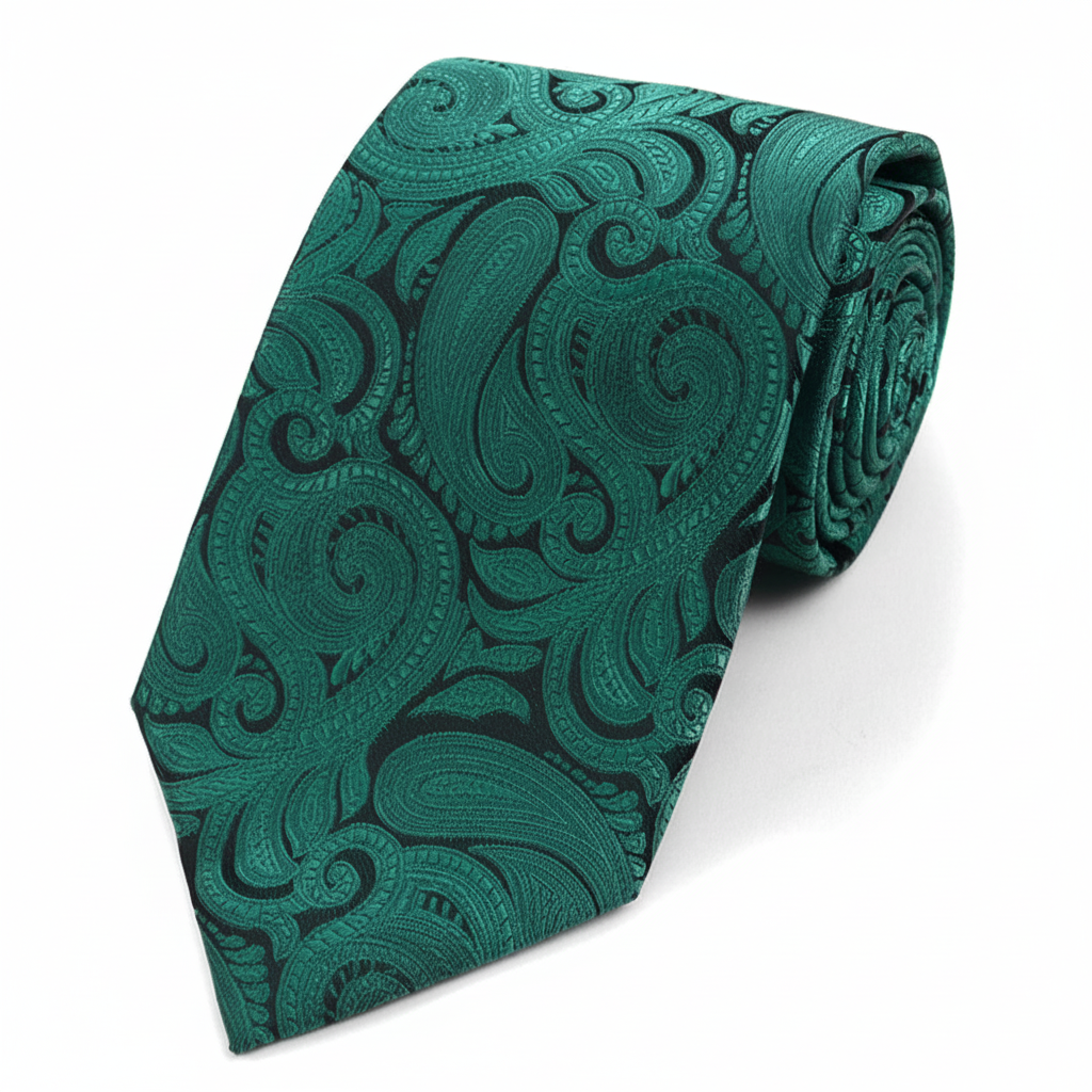 Green micro fiber paisley woven tie