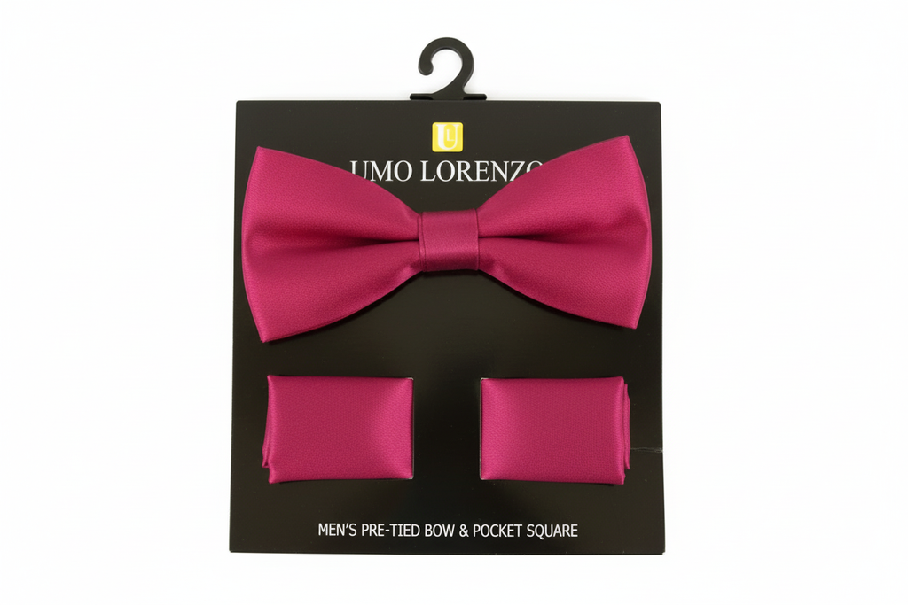 Poly Satin Bow Tie and Hanky - Fuchsia