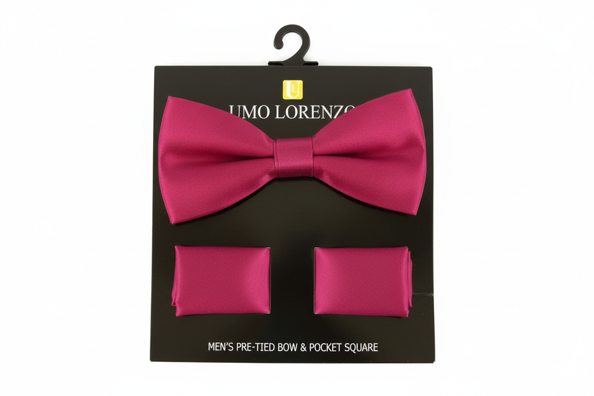 Poly Satin Bow Tie and Hanky - Fuchsia