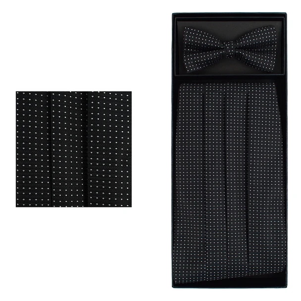 Men's Fancy Neat Matching Cummerbund and Bow Tie Set - Black 2