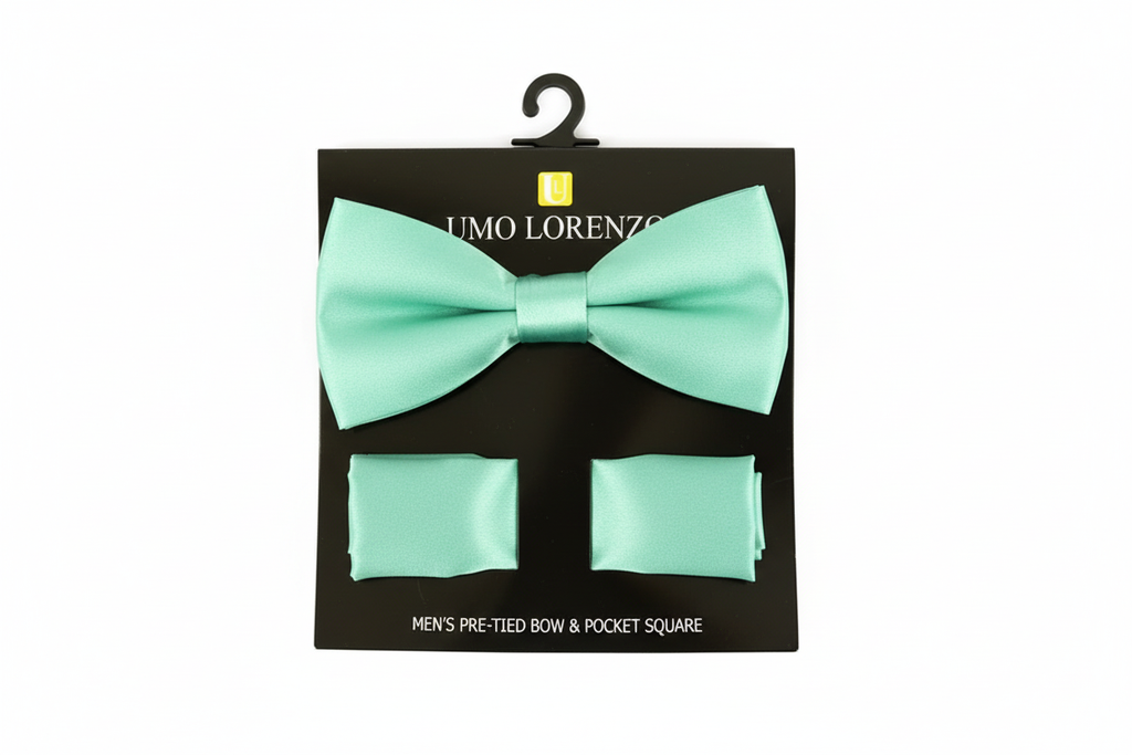 Poly Satin Bow Tie and Hanky - Mint