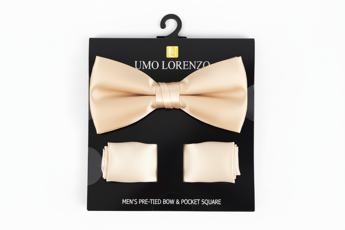 Poly Satin Bow Tie and Hanky - Champagne