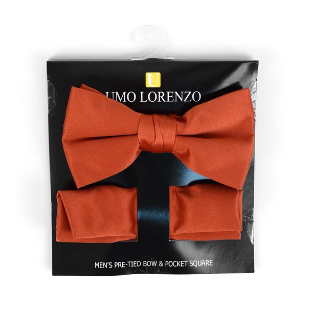 Poly Satin Bow Tie and Hanky - Rust