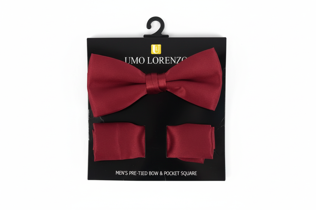 Poly Satin Bow Tie and Hanky - Burgundy enhanced