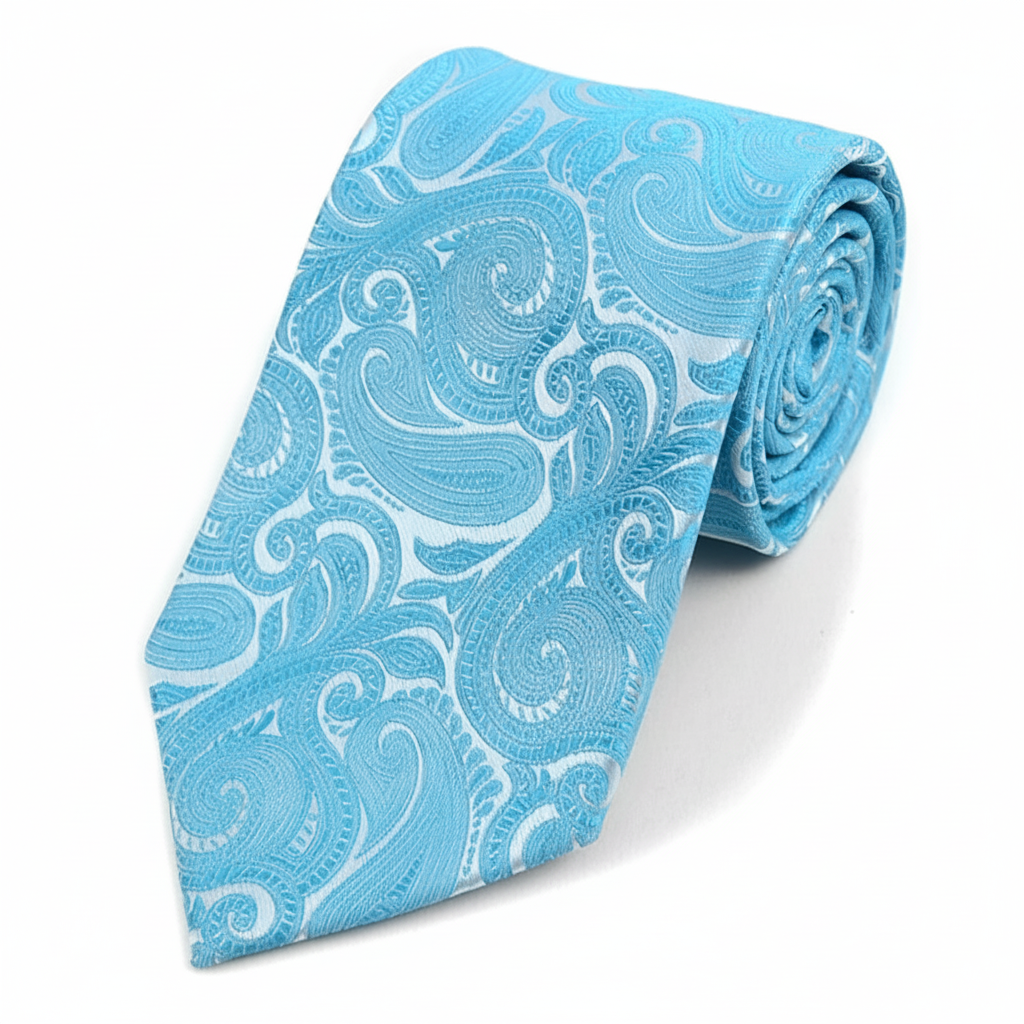 Turquoise micro fiber paisley woven tie