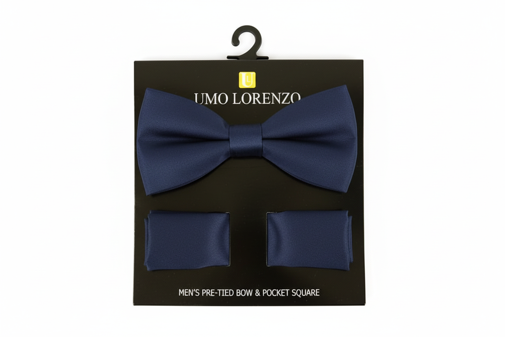 Poly Satin Bow Tie and Hanky - Navy