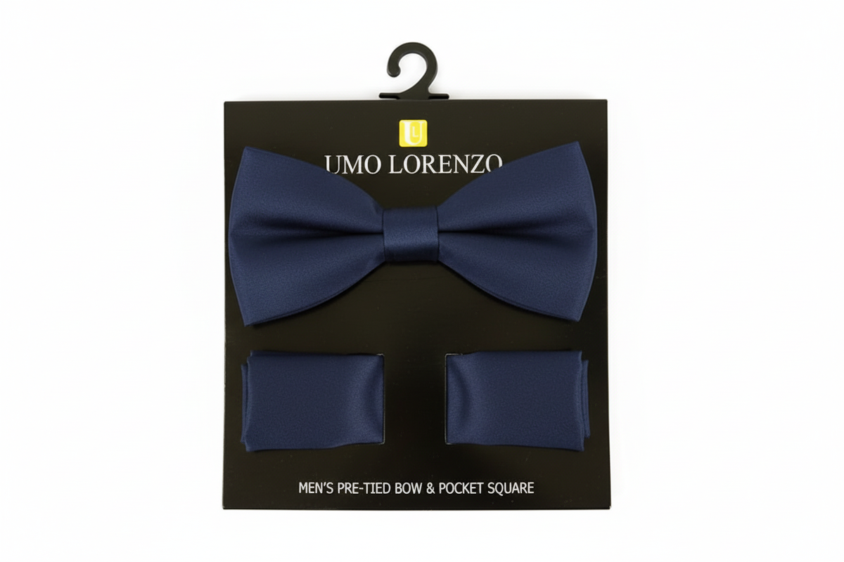 Poly Satin Bow Tie and Hanky - Navy