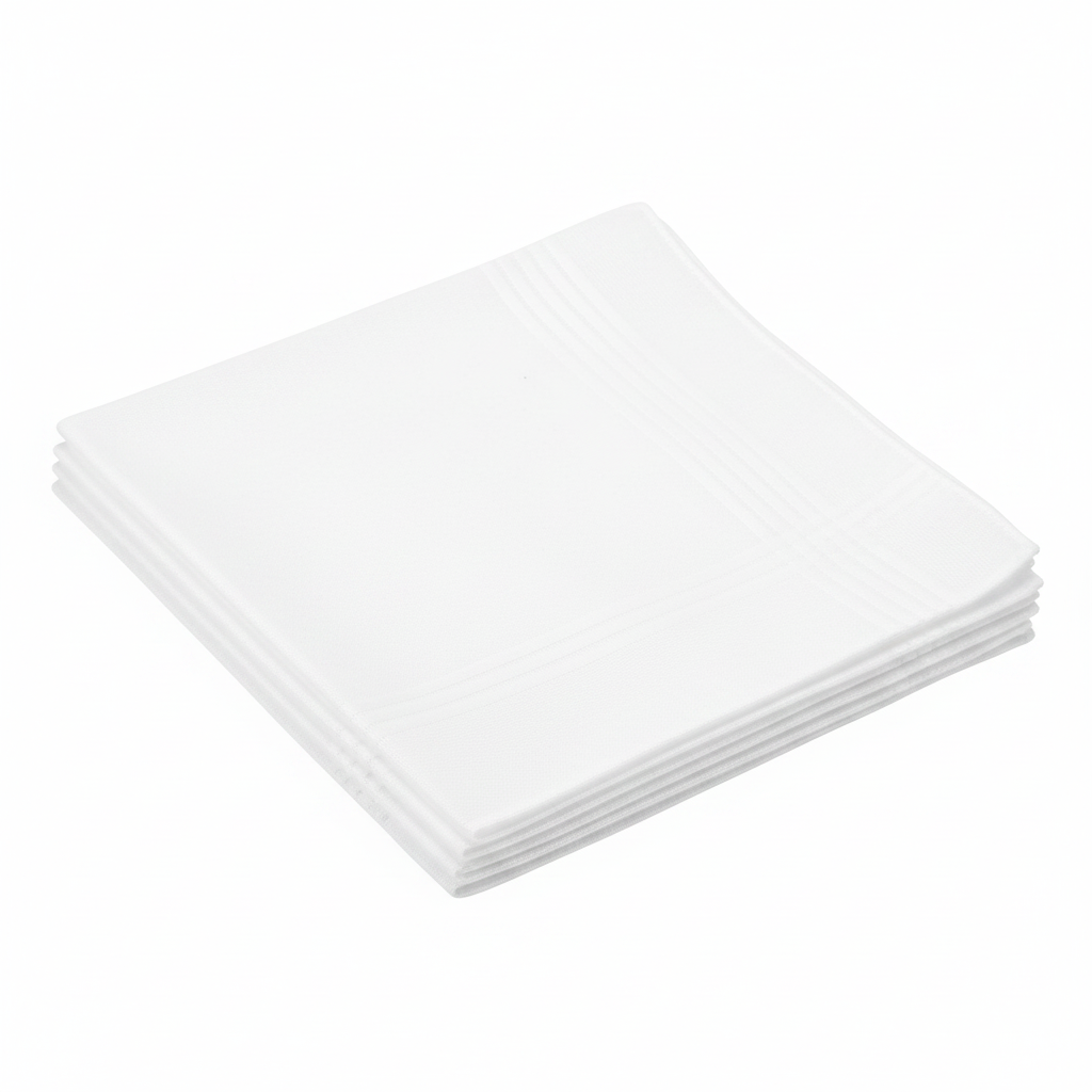 White cotton handkerchiefs neatly stacked