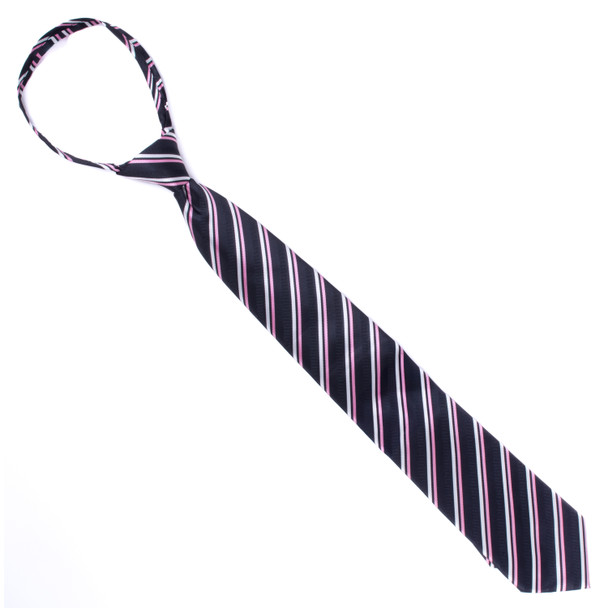 Men's Black & Pink Striped Zipper Tie