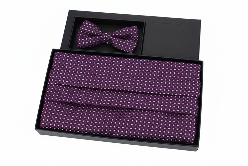 Men's Fancy Neat Matching Cummerbund and Bow Tie Set - Purple