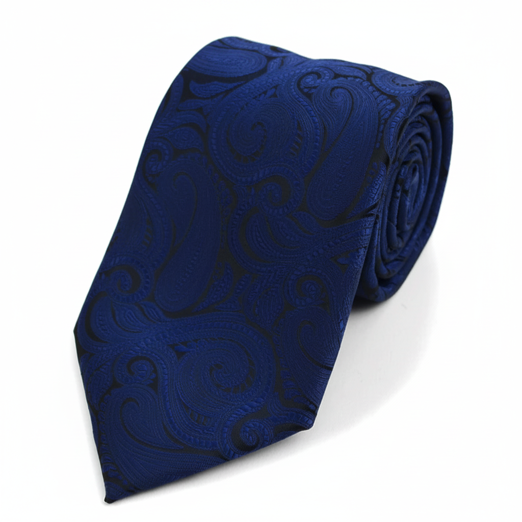 Navy micro fiber paisley woven tie