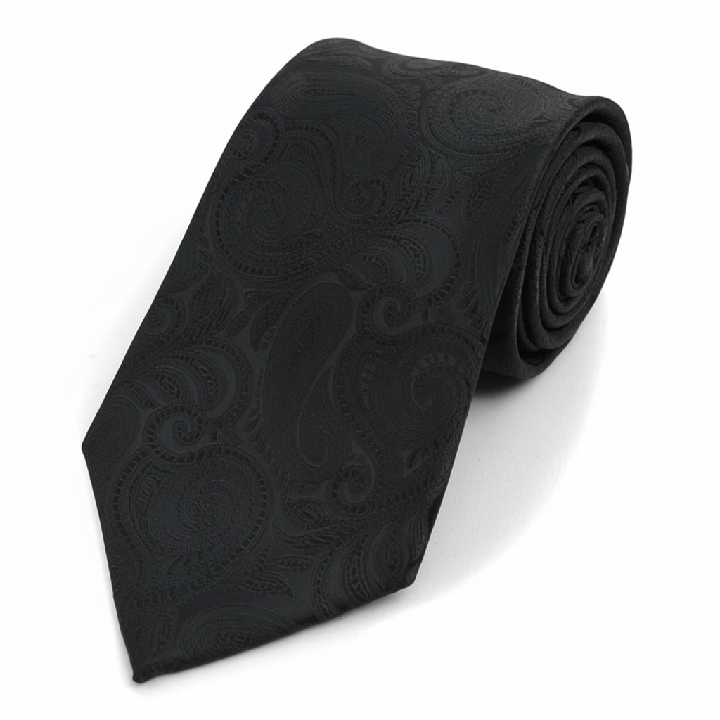 Black micro fiber paisley woven tie