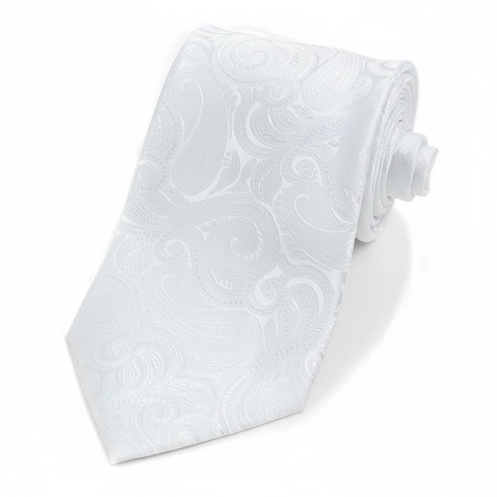 White micro fiber paisley woven tie
