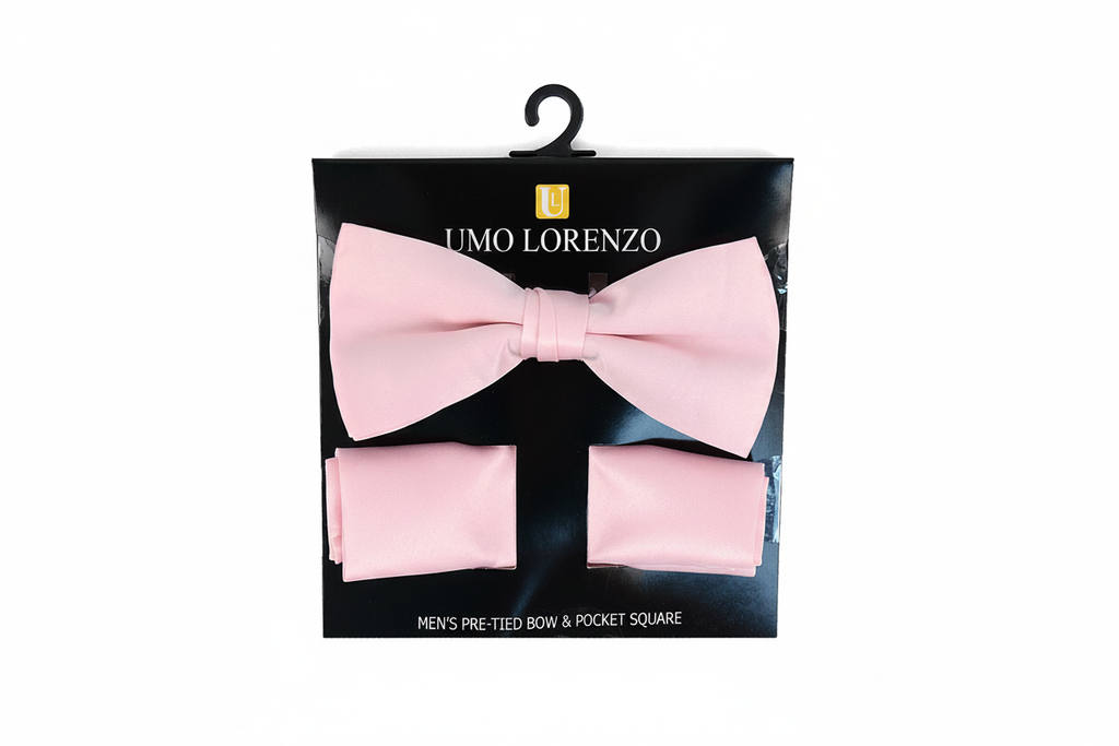Poly Satin Bow Tie and Hanky - Pink enhanced