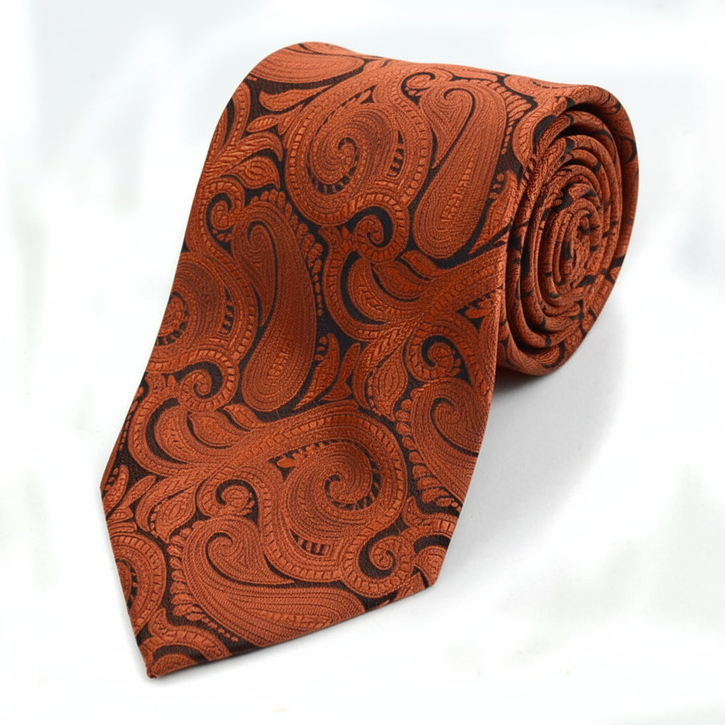 Rust micro fiber paisley woven tie