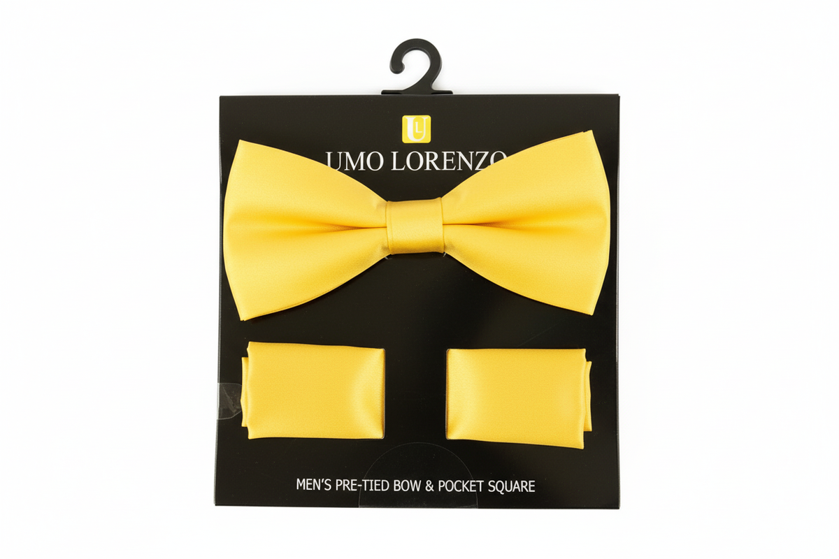 Poly Satin Bow Tie and Hanky - Yellow
