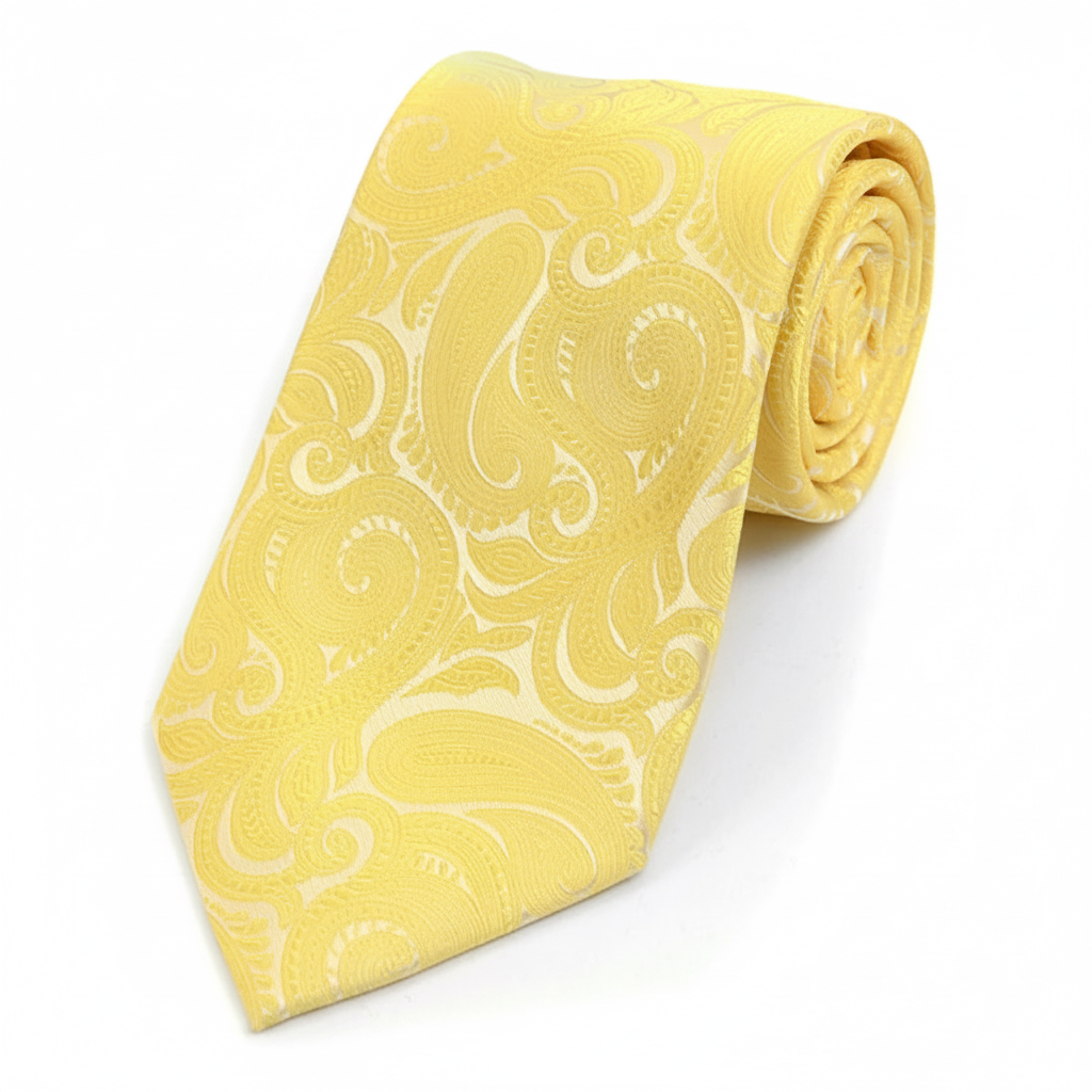Yellow micro fiber paisley woven tie