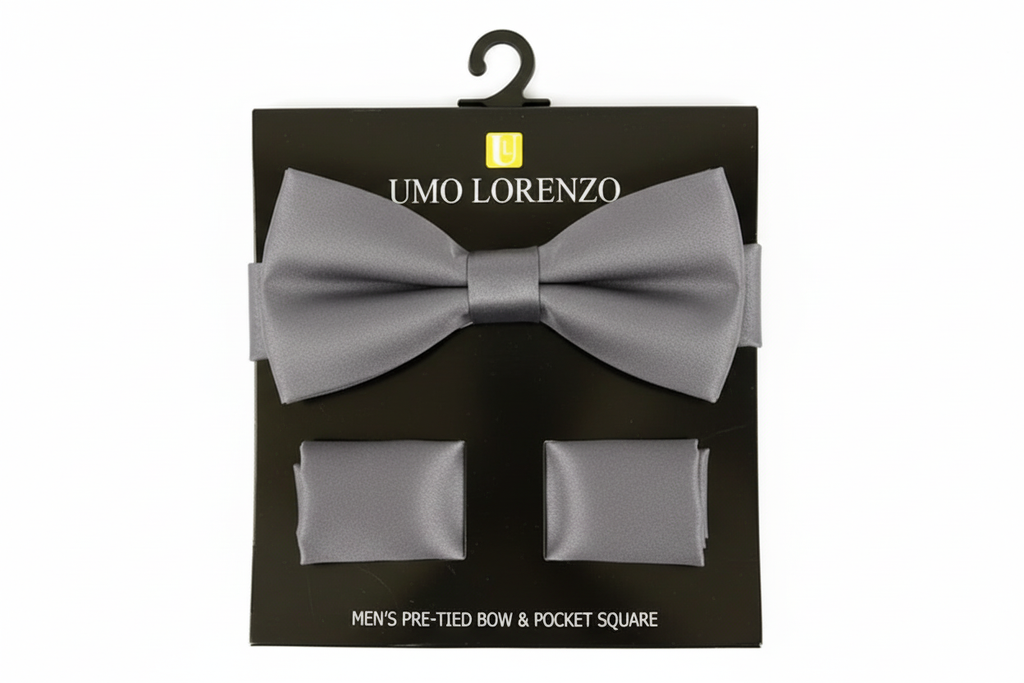 Poly Satin Bow Tie and Hanky - Gray