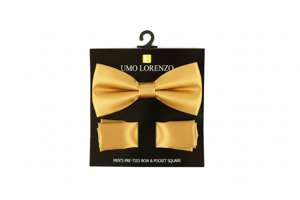 Poly Satin Bow Tie and Hanky - Gold