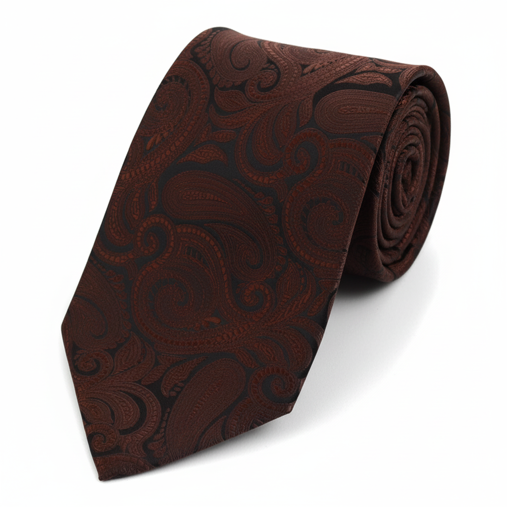 Brown micro fiber paisley woven tie
