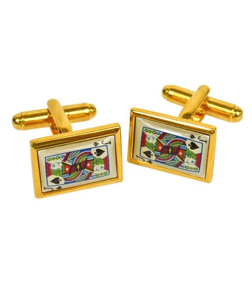 Jack Novelty Cufflinks NCL4512 Gold - Jack of Clubs Enamel Panel