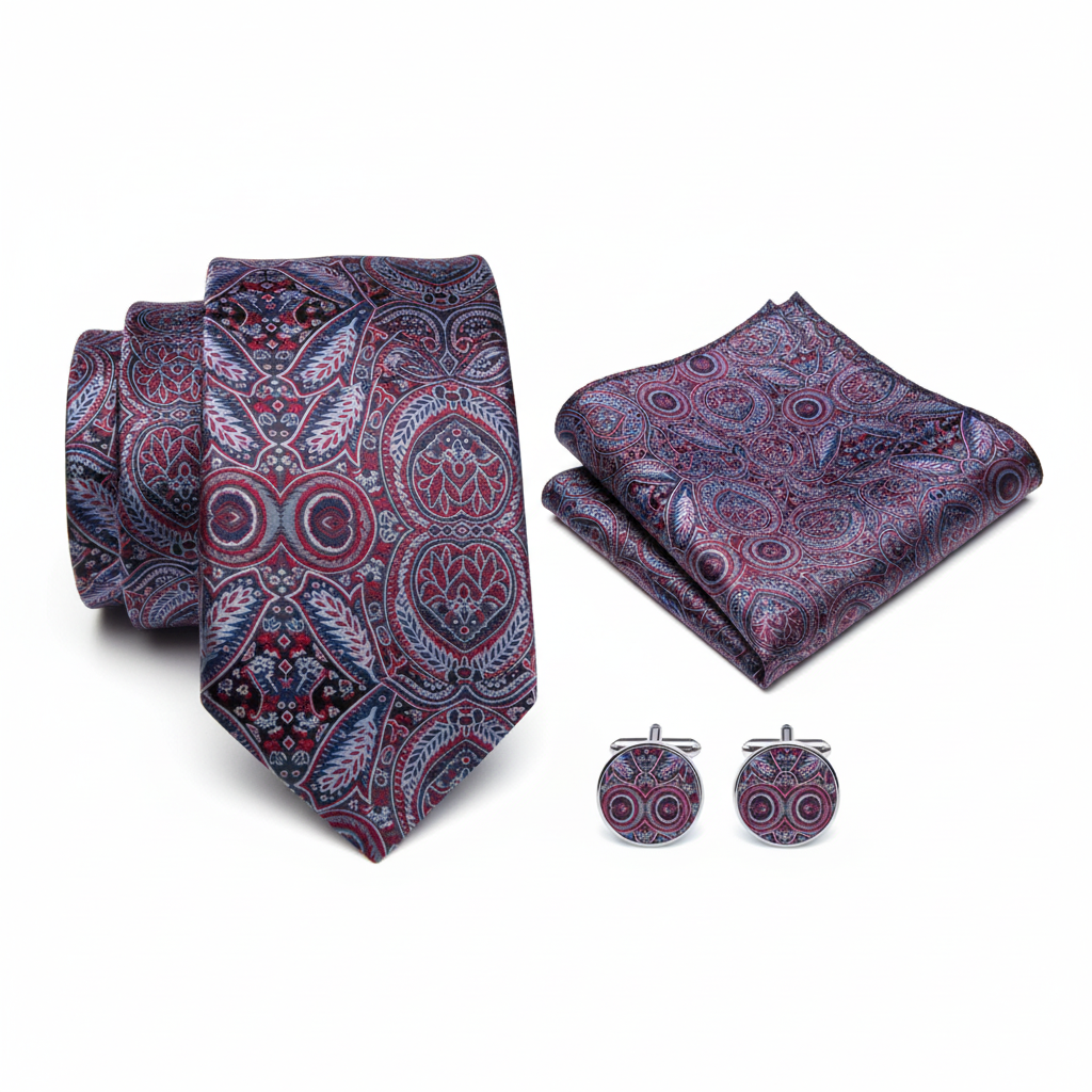 Paisley Poly Woven Tie, Hanky and Cufflink Set - PWFB3812-F